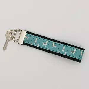 Portachiavi lama braccialetto piuma tessuto boho portachiavi FOB verde blu amante degli animali - Foto 1 di 8