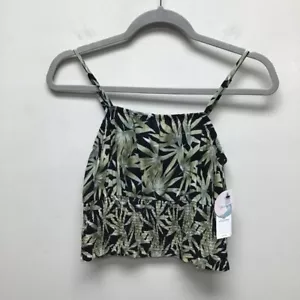 Volcom Womens Camisole Cami Crop Top Black Green Floral Sleeveless Smocked S New - Picture 1 of 6