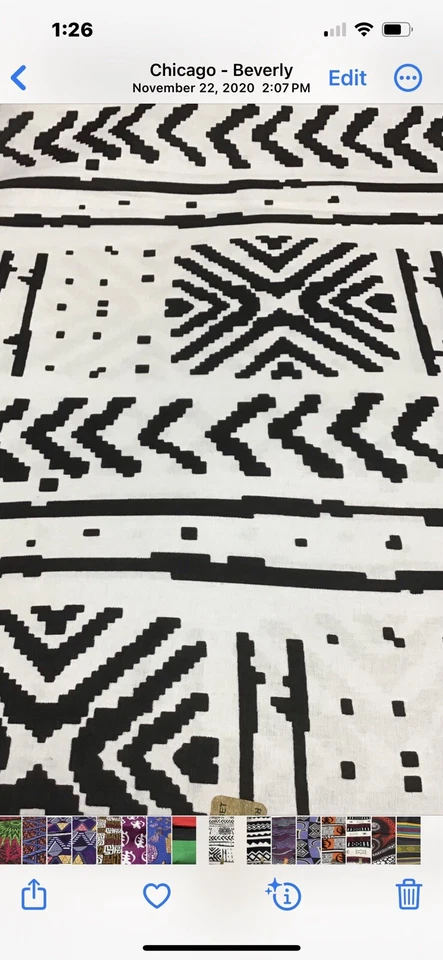 Tela estampada africana, negro, blanco, flechas, puntos Foto 1 de 1