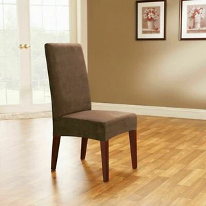 NIP Surefit Short Dining Room Chair Slipcover Stretch Pinstripe Brown Taupe - Picture 1 of 5