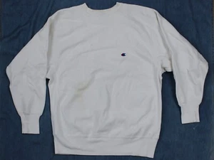 Sudadera Pullover Vintage Años 90 Champion Tejido Inverso XL Blanca Cuello Redondo - Imagen 1 de 7
