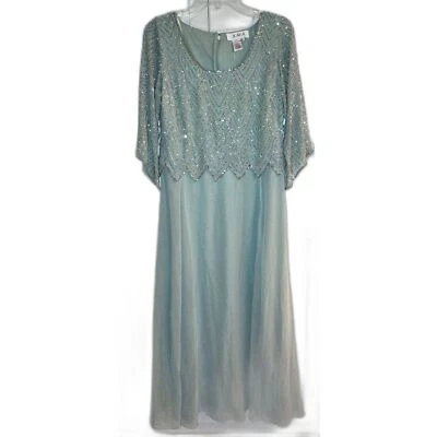 Nuevo con etiquetas Vestido Formal J Kara Talla 6P Verde Menta Cuentas Manga 3/4 Capucha Escote Foto 1 de 4