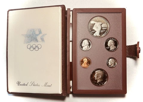 1983-S US Mint Prestige Proof Set-Olympic Silver $1 Dollar 6 Coins-original OGP Cover