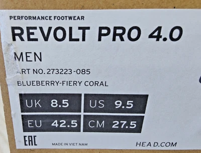 Zapatillas de tenis Head Revolt Pro 4.0 para hombre, talla 9.5, rojas y negras Foto 1 de 4