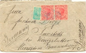 VICTORIA 1905 1/2 d + 1 d (2x) cover to SUNSTEDT near KÖNIGSLUTTER CENSORSHIP - Picture 1 of 4
