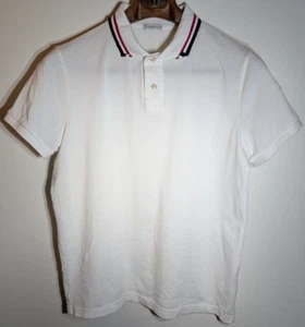 Moncler Men's Polo Maglia Polo Manica Corta White Size Large Flag Trim - Picture 1 of 10