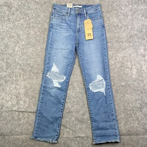 Levi's Womens 724 High Rise Straight Jeans Size 26 Blue Fray Hem Medium Wash - Picture 1 of 12