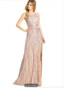 MAC DUGGAL 4963 STARBURST SEQUIN HALTER THIGH SLIT ROSE PINK GOWN  sz 6 - Picture 1 of 5