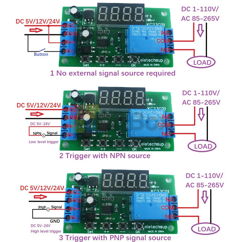 Pulse Counter Switch Adjustable Timer Delay Turn On/Off Relay Module DC5/12/24V - Image 1 of 4
