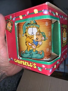 Vintage 1996 Garfield Christmas Coffee Cup Mug Teddie Bear With Box - Picture 1 of 3