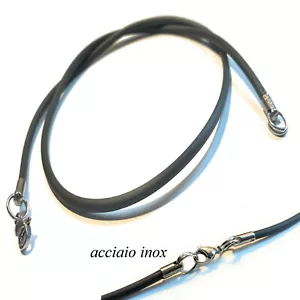 2x Collana in caucciu nero con chiusura in acciaio inox 50 cm x 3 mm da uomo - Foto 1 di 4