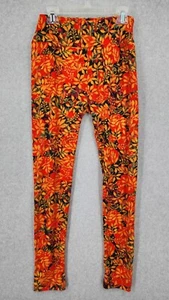 NEW LuLaRoe Kids Leggings Orange Floral Pattern Size One Size - Picture 1 of 7
