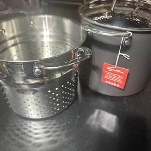 New Lagostina Nera Hard Anodized Nonstick 8-qt Pasta Pentola with Lid - Picture 1 of 8