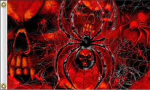 CALAVERAS TELA DE ARAÑA BANDERA MOTO (3' X 5') NUEVO - Imagen 1 de 1