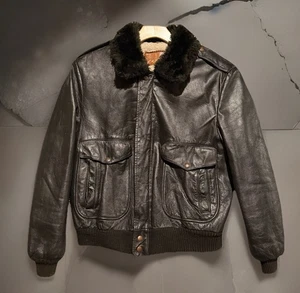 Vintage 70er William Barry A2 Fellkragen Leder Sherpa Flieger Bomber Jacke Gr. 44 - Bild 1 von 17