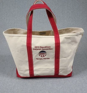 Borsa vintage made in USA LL Bean Boat & Tote Bag rosso marrone repubblicano Romney Trump - Foto 1 di 10