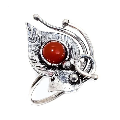 Anillo de plata de ley 925 con piedras preciosas de cornalina natural talla 8 s482 Foto 1 de 4