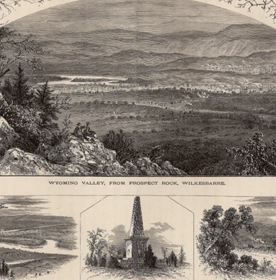 WYOMING VALLEY PENNSYLVANIA – Prospect Rock & Wilkes-Barre Views 1872 年印刷品 — 第 1/2 张图片