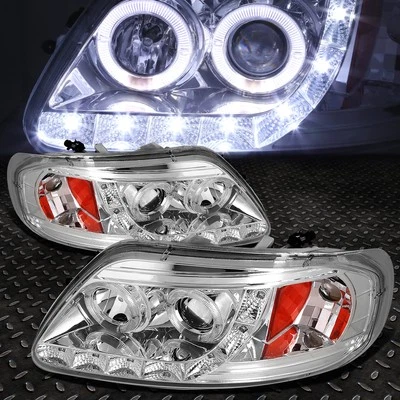 [Halo Rings+LED DRL] For 1997-2003 Ford F150 Chrome Amber Projector Headlights - Image 1 of 4