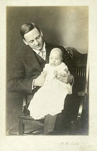 RPPC Baby Real Photo Postcard Father With Infant c. 1920 - Picture 1 of 3