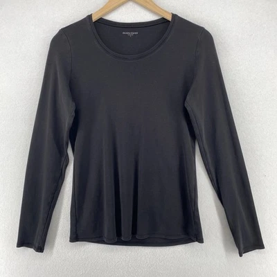 Camiseta EILEEN FISHER S Algodón Orgánico Entrelazado Cuello Redondo Manga Larga Negra Foto 1 de 4