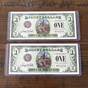 Disney Dollar Splash Mountain Mickey 2014 2 Sequential $1.00 D Series Sleeved - Picture 1 of 13