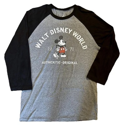 DISNEY PARKS Tee~Walt Disney World Mickey Mouse Raglan Shirt~Adult M~Gray/Black - Image 1 of 4