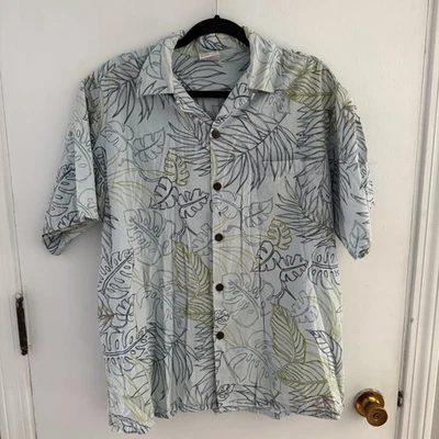 Camisa Hawaiana Go Barefoot Para Hombres L Abotonada Playa Azul/Verde Calce Relajado Top Foto 1 de 4
