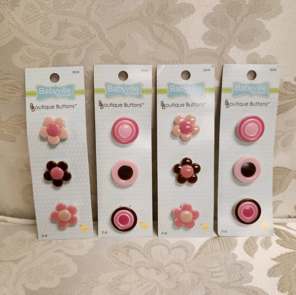 Babyville Boutique Botones Lote de (4) Juegos de 3 Flores Redondas Rosa Marrón Foto 1 de 4