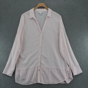 Túnica Jill Top Mujer Grande Rosa Rayas Manga Larga Cuello Abotonado Cuello en V - Imagen 1 de 10