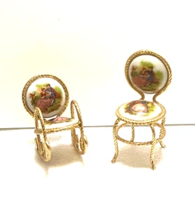 1:24 scale Vintage EME Spain Fragonard Miniature Chairs, Limoges Porcelain - Picture 1 of 4