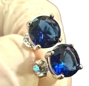 6mm Round Blue Sapphire Prong Set Push Back 925 Silver Women's Stud Earrings - Picture 1 of 8