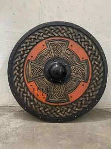 Medieval Wooden Viking Hand Carved Authentic Battle Shield Handmade Gift - Picture 1 of 4