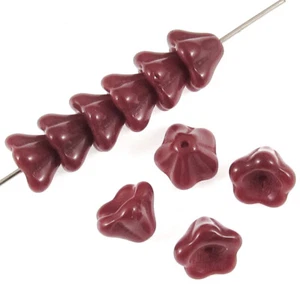 Maroon Red Bell Flower Beads, 25-Pack Czech Glass for Jewelry Crafts, 6x8mm - Picture 1 of 4