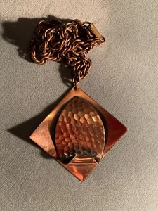 Large Vintage Copper Hammered Pendant Necklace Copper Chain 18" Free Ship - Picture 1 of 8