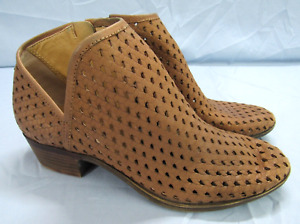 LUCKY BRAND Brown PERFORATED LEATHER Side-Zip ANKLE CUT-OUT Boots Booties 7.5M