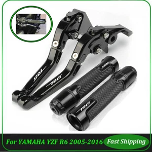 For YAMAHA YZF R6 2005-2016 Extendable Brake Clutch Levers Handlebar Grips Set - Imagen 1 de 7