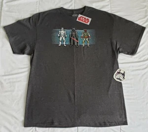 NEW Mens XL Dark Gray STAR WARS T-Shirt 16-BIT Stormtrooper VADER Fett + Sticker - Picture 1 of 8