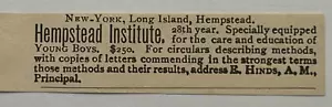 Anuncio impreso vintage Hempstead Nueva York Hempstead Institute E. Hinds Principal 1894 - Imagen 1 de 2