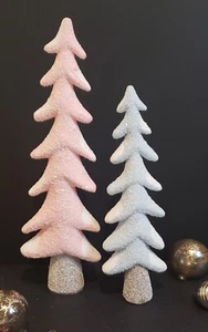 Tall Flocked Christmas Tree In Pastel Blue & Dusted in Shimmery Glitter - Picture 1 of 5