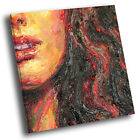 Square People Photo Canvas Wall Art Picture Prints Red Black Orange Woman Face