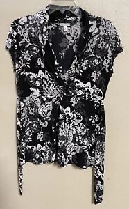 Nine West S Blouse stretchy, short sleeve tie, and back free shipping