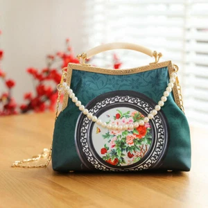 New Oriental Blossom: Elegant Chinese-Style Ladie Handbag with Floral Medallion - Picture 1 of 2