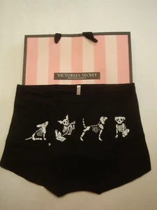 VICTORIA'S SECRET "PINK" BOYSHORT PANTY BLACK W/ SKELETON DOGS ON BACK SZ XL - Picture 1 of 2