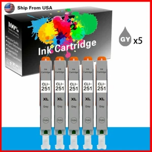 5PK inchiostro grigio ad alto rendimento per Canon CLI251XL GY CLI251 Pixma MG5420 6320 7120 IX6820 - Foto 1 di 1