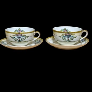 Juego de 2 tazas y platillos planos antiguos Noritake "Minarete" 8049 corona Morimura M Japón - Imagen 1 de 9