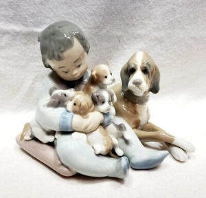 Lladro Blue Porcelain Figurine 5456 New Playmates - RETIRED RARE Vintage Puppies - Picture 1 of 8