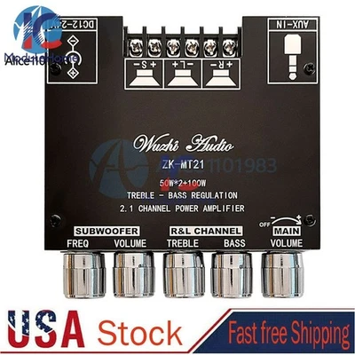 ZK-MT21 2.1Canales Bluetooth Audio Amplificador Placa Subwoofer 50W*2+100W EE. UU. Foto 1 de 4