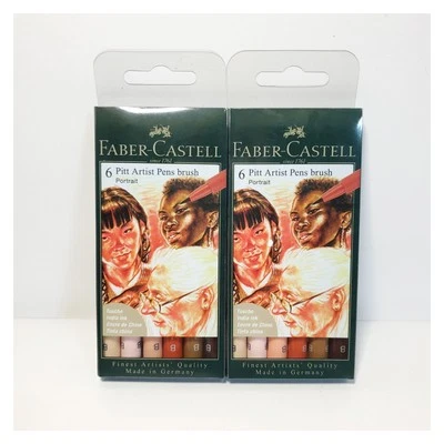 (2) Faber Castell Pitt Artist Pens, 6 Piece Brush Nib Portrait Set India Ink Lot - Image 1 of 3