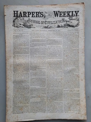 Harpers Weekly - February 28, 1857 - Vol. 1 No. 9 issue - Image 1 of 3